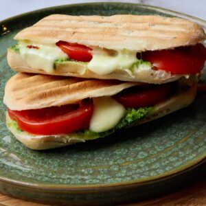 Panini with Pesto, Mozzarella and tomato