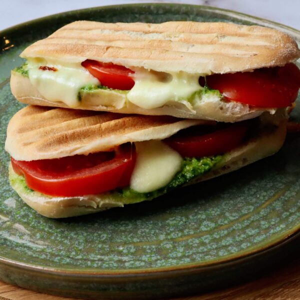 Panini with Pesto, Mozzarella and tomato